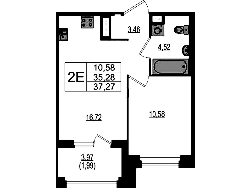 1-комнатная квартира 37.27 м², 3/4 эт., ЖК «Ranta Residence»